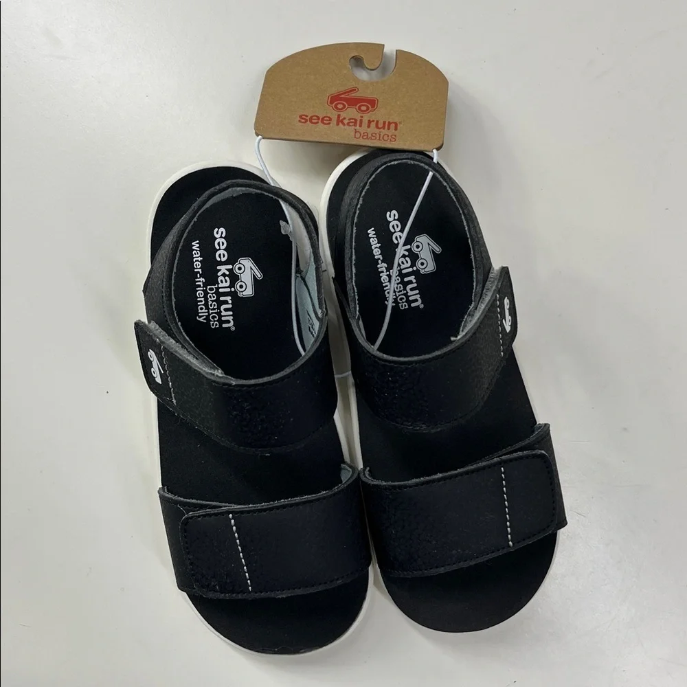 NWT See Kai Run Jaylen Black Dual Strap Water Friendly Sandals Size 12